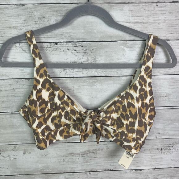 Aerie Leopard Print Scoop Neck Bikini Top Size Medium - Picture 1 of 5